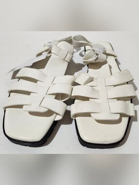 MaxMuxun Women's White Woven Ankle-Strap Sandals Size 7